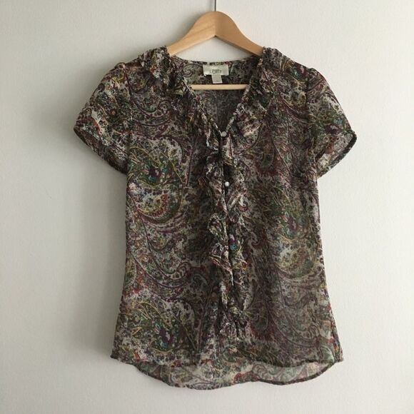 LOFT Ann Taylor‎ Button Down PAISLEY Sheer Blouse - Picture 1 of 5